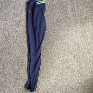 Fabletics Navy Athletic Leggings with Neon Waistband